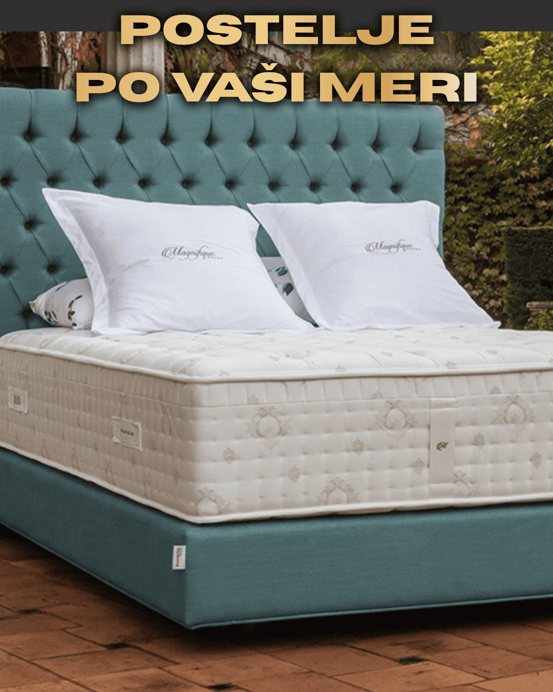Elegant upholstered bed with a tufted headboard, tailored to your preferences. Perfect for a cozy an.