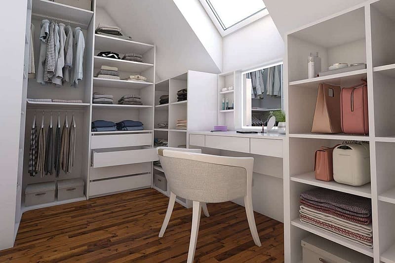 Custom built-in wardrobe for attic or small room storage solutions.